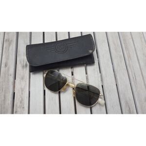Vintage AO American Optical Gold Aviator Sunglasses w/ Case 55□20